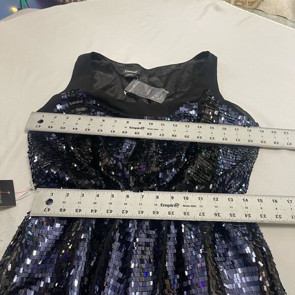 NWT BEBE Black Blue Sequin Embellished Romper Size 10 NEW - Picture 4 of 6